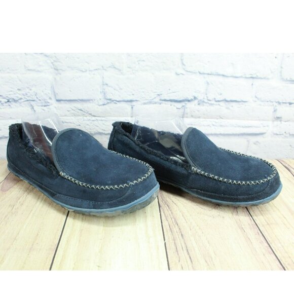 LL Bean Blue Suede Slip On Fleece Lined Mountain Moccasin Slippers Size 10 M - Picture 3 of 9
